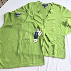 Jones New York Avocado Green Knit Cardigan Sweater Twin-set Casual Size Large